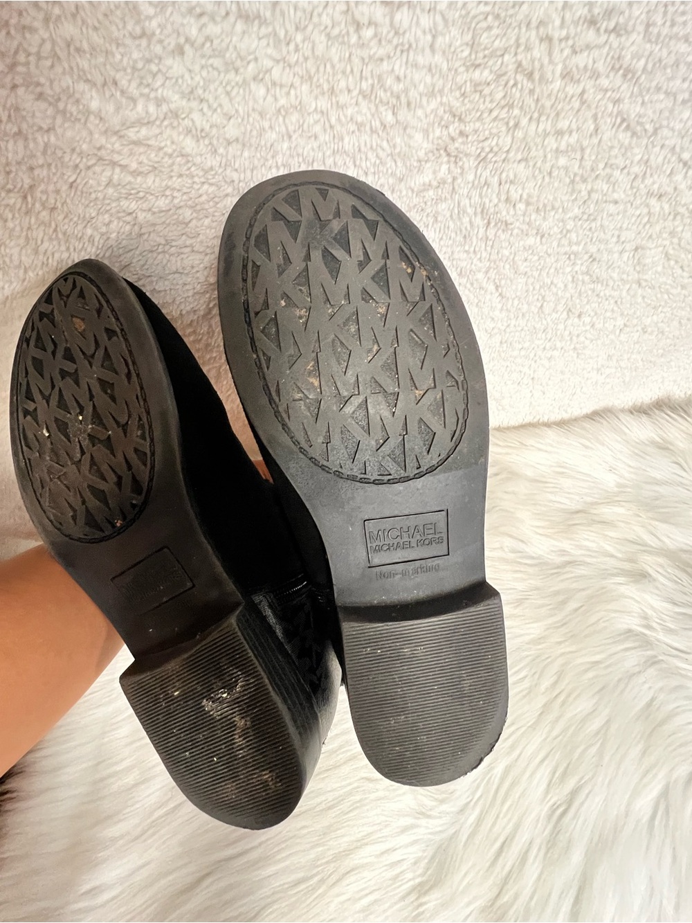 Michael Kors Black Logo Ankle Booties with Gold MK Buttons - Picture 7 of 8